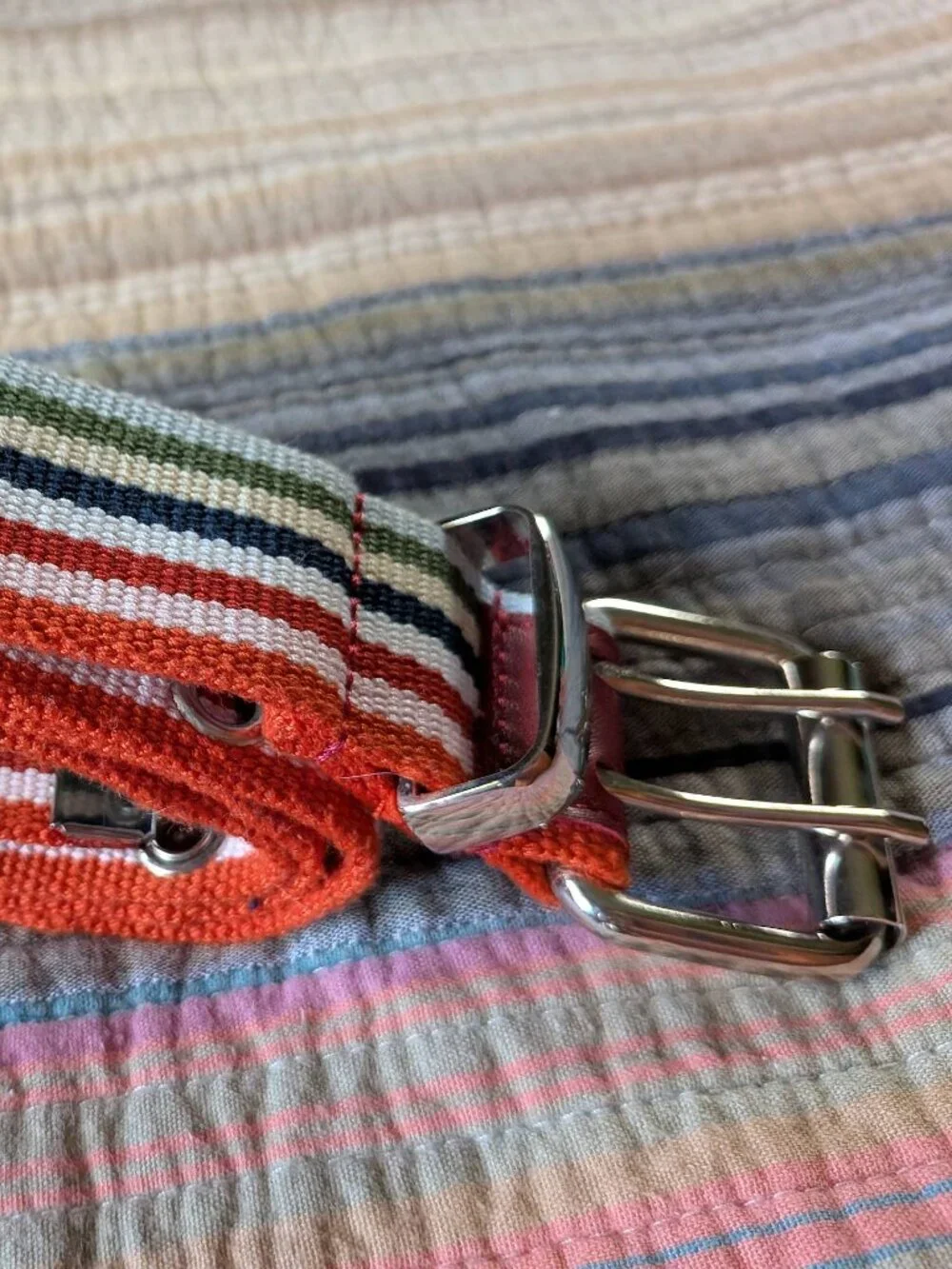 Striped Canvas Double Grommet Belt